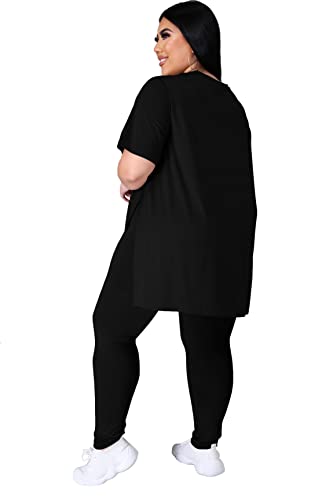Women's Plus Size Two Piece Outfits Loungewear Sets Summer Oversized Tshirts Long Sweatpants Sweatsuits Sets3