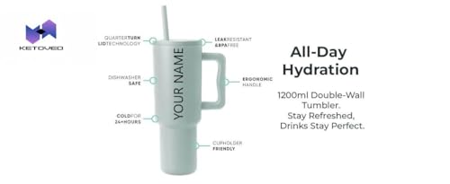Image of Personalised with Your Name, 1200ml Tumbler with Straw-Handle-Stainless Steel Double Wall Insulated Cup | Leakproof Sipper Mug for Hot-Cold Drinks |Coffee - WaterTumbler (Pista Custom)
