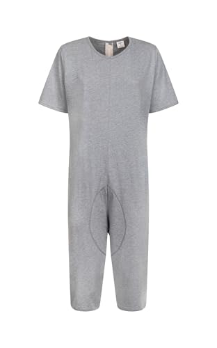 Confezioni_Emy Pyjama intégral médical été unisexe – Grenouillère adulte coton 100% à manches et jambes courtes – Pyjama dos zip seniors –...