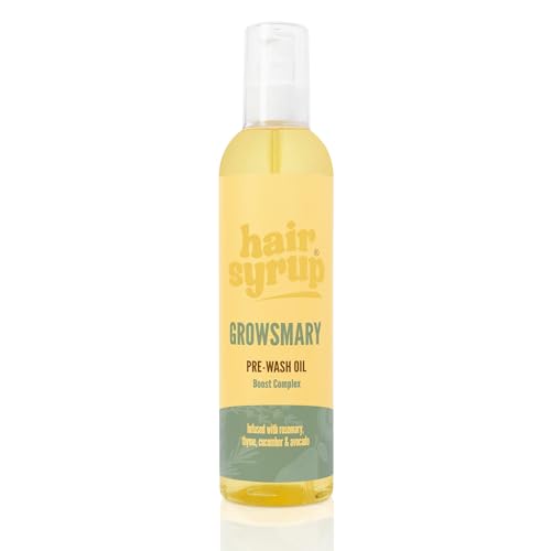 Hair Syrup | Rosemary Pre-Wash Hair Oil | Made with Rosemary, Thyme, Cucumber & Avocado | Nourish Your Scalp & Mind with Growsmary | Vegan | 100% Natural | 300ml Pump Bottle Applicator