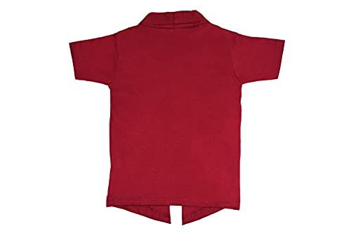 Image of Boy's Half Sleeve Cotton White Printed T-Shirt with Maroon Jacket Shrug Look Smart and Comfortable for Any Casual and Festive Purpose (15-16 Years)