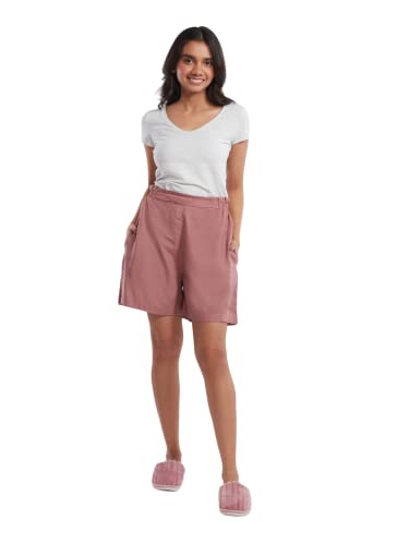 Image of NYKD Everyday Casual Cotton Shorts for Women with Stylish Ruffled Waistband Drawstrings and Side Pockets Night Wear Lounge Shorts - NYS036