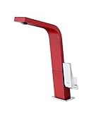 TEKA Grifo Cocina Rojo Monomando, Caño Alto Plano Giratorio, Cartucho de Discos Cerámicos, Aireador Anticalcáreo, Latiguillos de Alimentación 3/8', Modelo IC 916