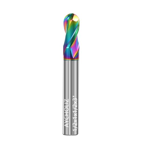 Image of 1 /2 inch Solid Carbide Ball Nose End Mill 2Flute DLC Coated HRC55 CNC Milling Cutter Bits for Copper & Aluminum Alloys