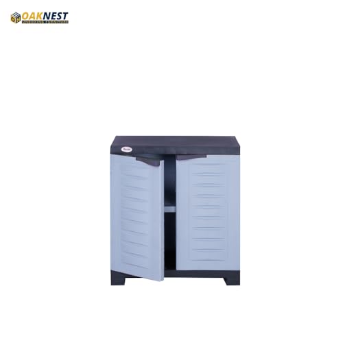 Image of Oaknest Supreme Fusion-01 Plastic Storage Cabinet | Compact & Multipurpose Storage Solution | Waterproof, Durable & Lightweight | Ideal for Home, Office & Garage | Charcoal and Sky Grey