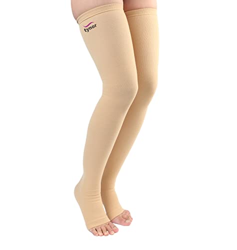 Image of Tynor Medical Compression Stocking Thigh High Class 2 (Pair), Beige, Large, Pack of 2 & Tynor Compression Stocking Mid Thigh Classic, Beige, Large, Pack of 2