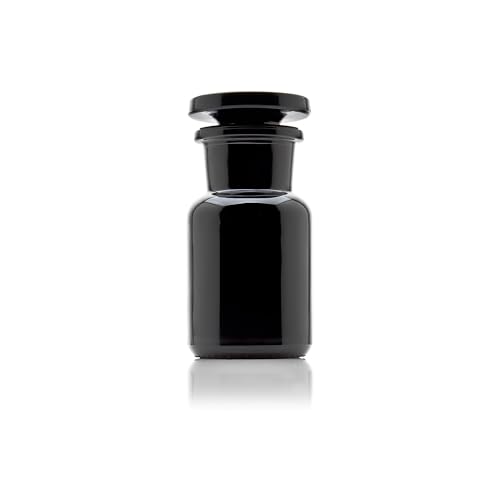 Infinity Jars 50 ml (1.69 fl oz) Black Ultraviolet Blocking Glass Apothecary Jar Airtight Smell‑Proof Refillable Container for Herbs, Spices, Tea & Essential Oils