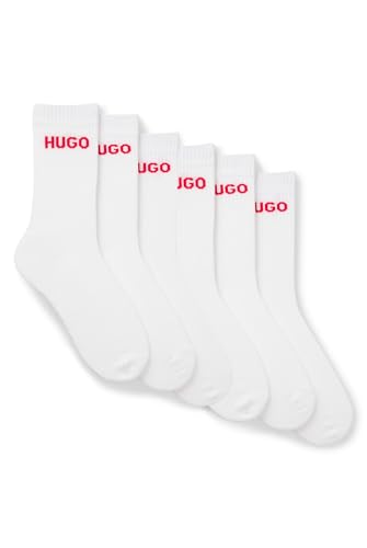 HUGO Mens 6P QS RIB LOGO CC Six-pack of quarter-length socks with logo detail