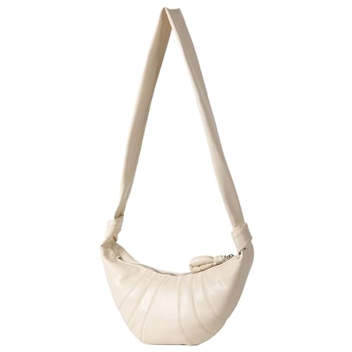 CRGANGZY Modische Damen-Umhängetasche mit Reißverschluss, Halbmond-Umhängetasche, Croissant-Hobo-Tasche, großes Fassungsvermögen, PU-Leder for Outdoor-Reisen (Beige)