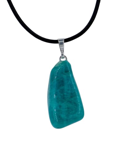 Taddart Minerals Colgante de piedra preciosa natural amazonita verde con cadena de piel Cover