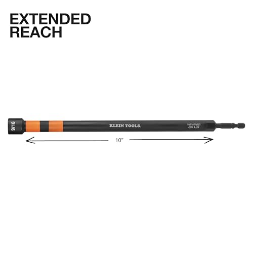 Image of Klein Tools 10916PNDC 9 /16-Inch Power Nut Driver, Magnetic Color-Coded Power Nut Driver, Impact-Rated with 10-Inch Extended Reach