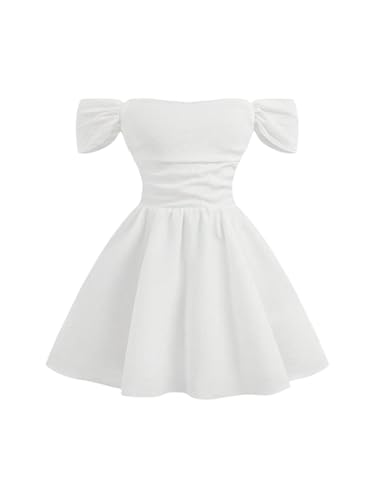 Girl's Off The Shoulder A Line Mini Dresses Elegant Party Smocked Summer Dress