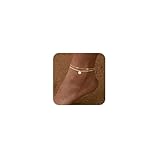Bouzilli Initial Ankle Bracelets for Women 14K Gold Plated Dainty Layered Round Letter Anklets Beach Jewelry Gift