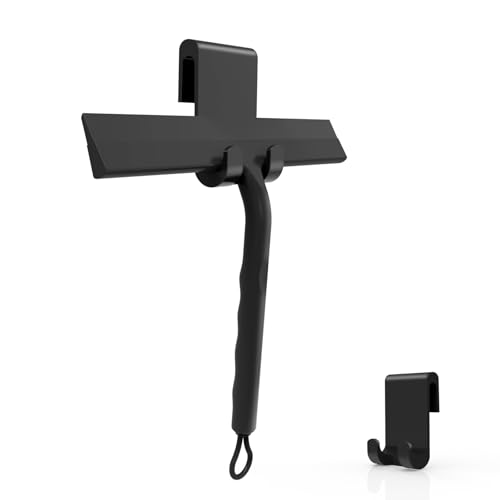 Raclette de Douche, Raclette à Vitres, Raclette de Douche Noire pour Portes de Douche avec Crochet, Grattoir de Douche Ménager pour Salle de Bain, Nettoyage de Murs Carrelés, Voiture