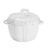 Bruntmor Pumpkin Ramekins 6 oz Bowl with Lid - Serving Pot for Food, Soup - Adorable Ceramic Pumpkin Dish for Tabletop Decoration - Locks in Flavor with Porcelain Enamel Glaze - White