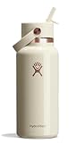 Hydro Flask Water Bottle - Insulated Stainless Steel - Wide Mouth Flex Straw Lid, Non Spill, Leakproof and Refillable in 32 Oz Linen Rose Gold