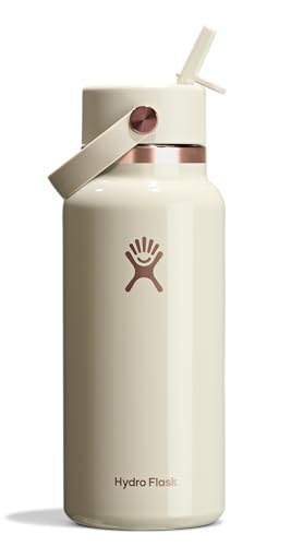 Hydro Flask Water Bottle - Insulated Stainless Steel - Wide Mouth Flex Straw Lid, Non Spill, Leakproof and Refillable in 32 Oz Linen Rose Gold
