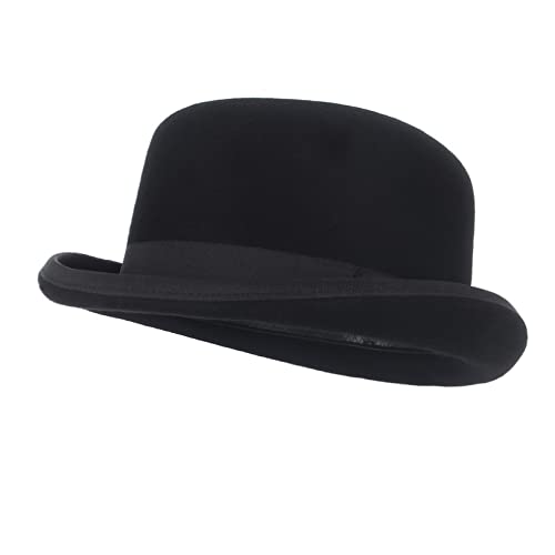 Cybling Wool Felt Derby Bowler Hat For Men Women Same Color Satin Lined Fashion Hats Party Formal Fedora Costume Magician Black #TOP1