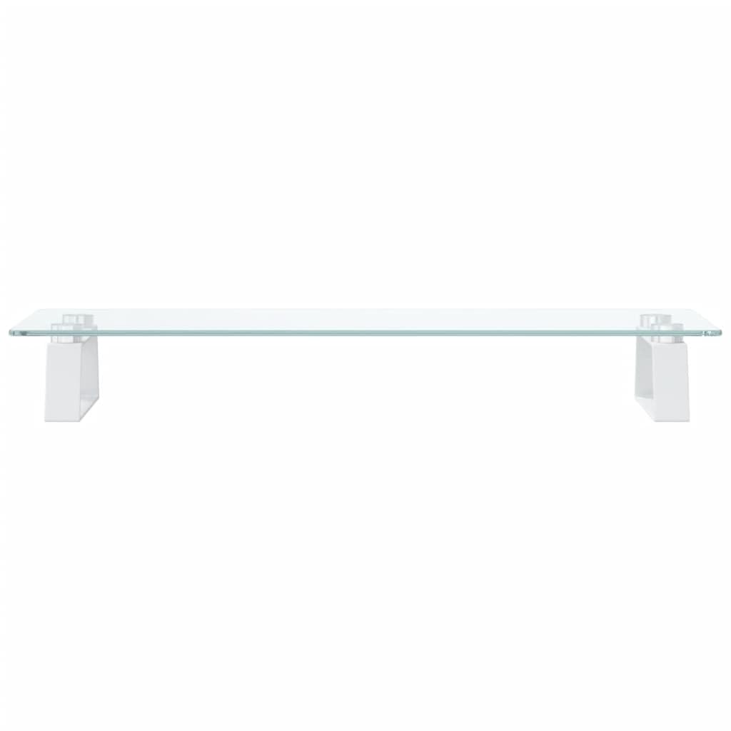 Supporto per monitor bianco, 60 x 20 x 8 cm, in vetro temperato e metallo, rialzo ergonomico per la scrivania, supporto per monitor con vano portaoggetti, spessore vetro 5 mm