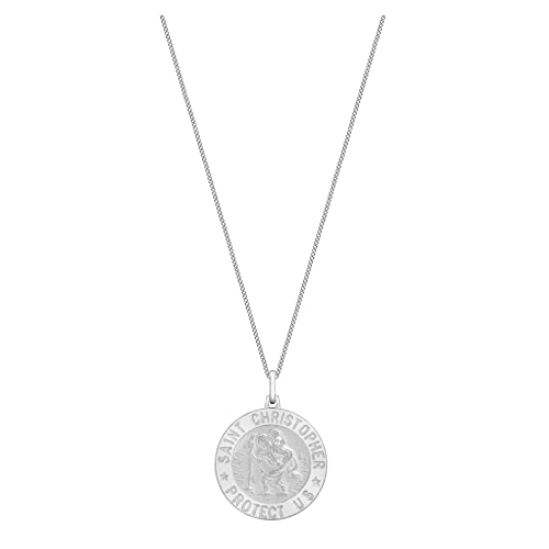 Tuscany Silver Srebro wysokiej próby mały wisiorek Świętego Krzysztofa na łańcuszku pancerka 51 cm / 20 cali, Srebro szterlingowe, Gładki