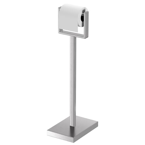 Nickel Toilet Paper Holder Stand，Stainless Steel Toilet Paper Holder Free Standing，Stable Weighted Base Floor Tissue Roll Holder for Bathroom，Modern Pivoting Toilet Paper Stand