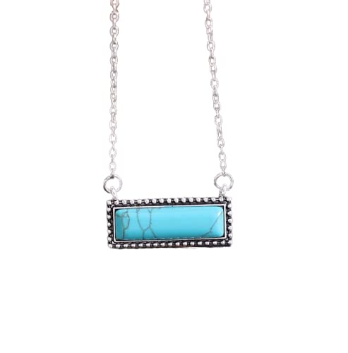 Western Natural Turquoise Necklace Boho Bead Silver Cross Vintage Statement