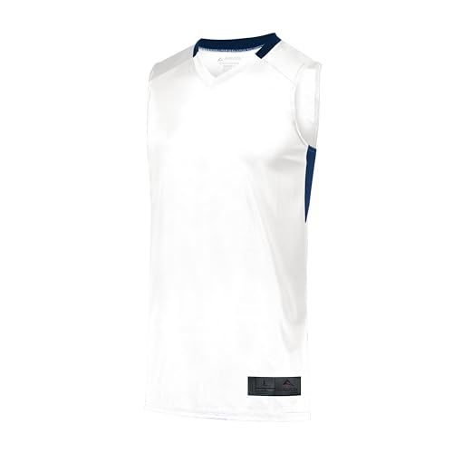 Augusta Sportswear Youth Step-Back Basketball Jersey, White/Navy, L