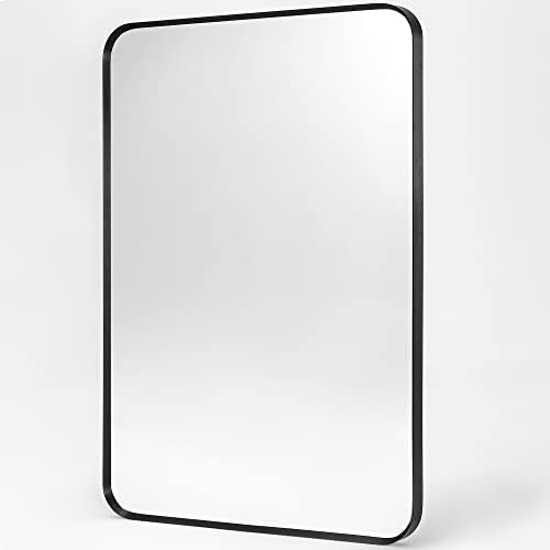 Aldado Black Bathroom Wall Mirror, 24x36 Inch Vanity Mirror, Brushed Matte Black Aluminum Alloy Metal Frame Rounded Corner Rectangular Mirror for Modern Farmhouse Home Decor