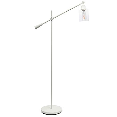 Elegant Desings LF1030-WHT Pivot Arm Glass Shade Floor Lamp, White