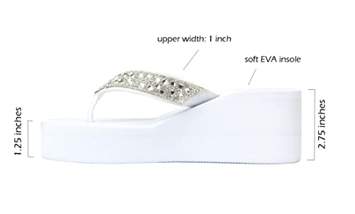 Image of REDVOLUTION New Women's Rhinestone Sandals High | Low Platform T-Strap Jewel Sandals High Wedge Flip Flops