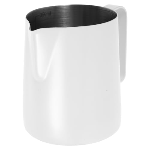 ELEOUTI Jarra para Espumar Leche de Acero Inoxidable, Taza para Café Espresso Blanca, Jarra Espumadora con Boquilla Inclinada Antigoteo, Apta para Hacer Arte Latte y Uso Doméstico