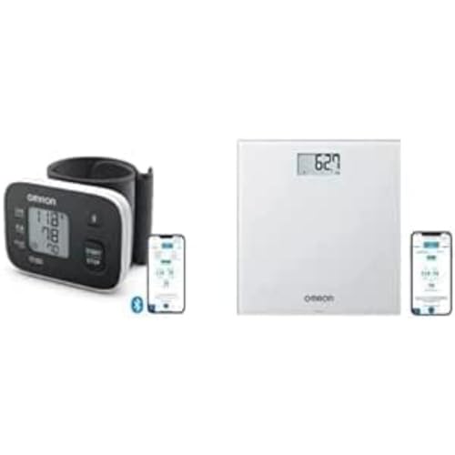 OMRON Tensiómetro RS3 Intelli IT de muñeca con Bluetooth, compatible con dispositivos iOs y Android + OMRON HN300T2 Intelli IT - Báscula digitale con Bluetooth y aplicación para smartphone