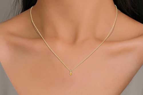 Mirahi 14K Solid Yellow Gold Tear Drop Diamond Pendant, 6X4Mm Pear Cut November Birthstone Natural Citrine Pendant, 0.35Ct Half Bezel & 1-Prong Set Gemstone Pendant #TOP3