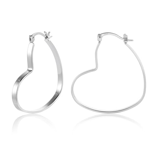 925 Sterling Silver Heart Earrings for Women Girls Hypoallergenic Large Silver Heart Hoop Earrings Lightweight Heart Earrings for Jewelry Gifts（40mm Size）