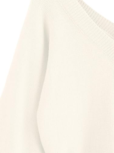 Image of ZAFUL Women's Cropped Sweater V-Neck Long Sleeve Pullover Jumper Knit Top | Crop Length, Ribbed Knit, Double V design, White sweater, Raglan sleeves, lantern sleeve, Fall & Winter, Loose fit, Oversized