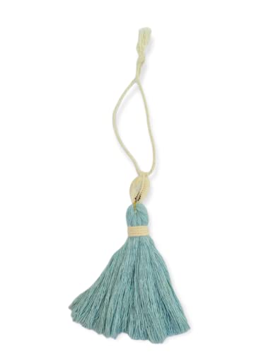 Image of Zippy Flora Handmade Cotton Tassels with Cowrie Shells for DIY & Crafts Project, Pack of 10 (Sky Blue)