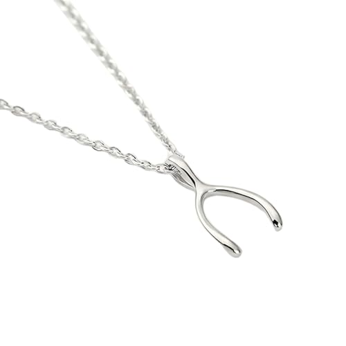 IOQCZQOI Silver Wishbone Necklace for Women - Trendy Alt Jewelry Dainty Charm Pendant Simple Bone Necklace for Everyday Wear Unique Gifts for Adults Polished Silver Finish