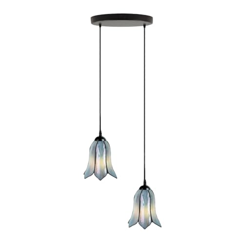 Lustre Tiffany Gentian Blue 2 suspension vitrail bleu plafonnier Art Deco