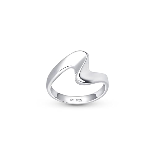 Amberta Bague Wave en Argent Sterling 925 pour Femme | Bague de Pouce pour Femme | Bague Argent Femme 925 Massif: Bague Vague Taille 51.2