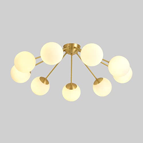 Lustre de plafond en laiton or et verre 9 lumières pour salle à manger