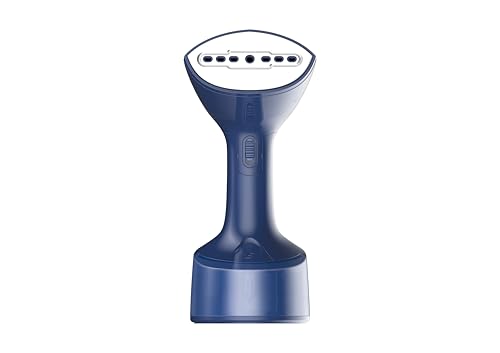 Image of Russell Hobbs 1500W Foldable Handheld Garment Steamer | Quick Heat-Up in 25s, 24g Constant Steam Output with Lock Button | Brush Attachment & 99.9% Bacteria Removal | RGS1500HANDYF (Blue)