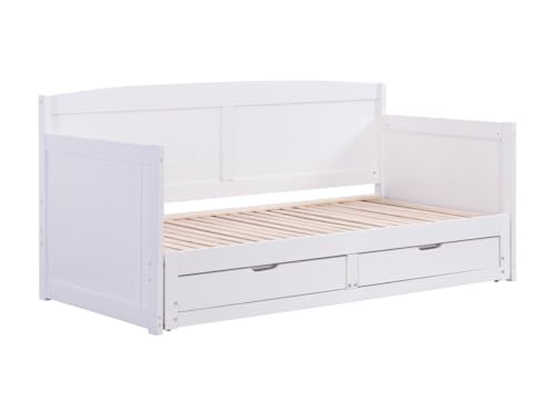 Vente-unique-Cama Nido sofá 90 x 190 o 180 x 190 cm - con somier de Peine y cajones - Pino y MDF - Blanco - DINIVA