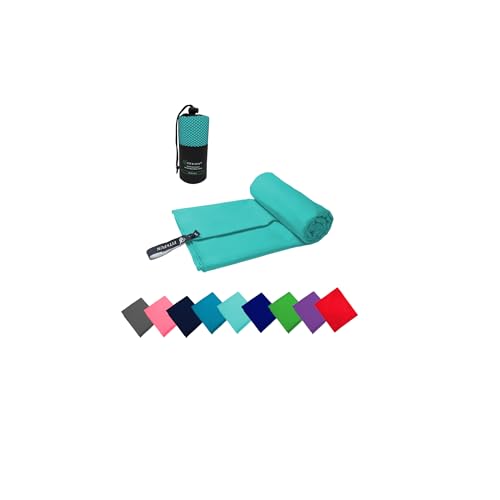 FIT&FUN Asciugamano in Microfibra 30x50 cm Azzurro Chiaro – Compatto, Ultra Assorbente e Antibatterico – Ideale per Viaggio, Sport, Palestra, Trekking, Mare e Tempo Libero