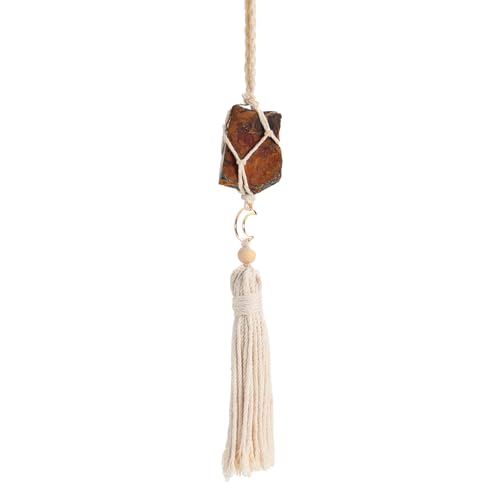 Image of Runyangshi Healing Crystal Car Rear View Mirrors Hanging Ornaments Hand Woven Interior 12 Constellations-Taurus Tiger's Eye Natural Crystal Raw Stone Protection Reiki Home Decor Gift