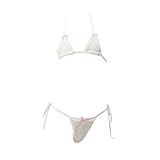 Jilneed Fuzzy Bra and Panty Bikini Set Women Fluffy Naughty Halter Strappy Lingerie Christmas Roleplay Costume Outfits (White, One Size)