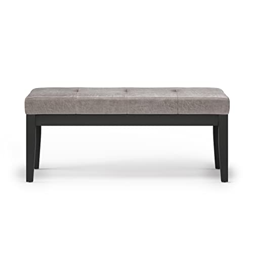 SIMPLIHOME Lacey 41 inch Wide Contemporary Rectangle Tufted Ottoman Bench in Distressed Grey Taupe Vegan Faux Leather, Assembled, For the Living Room and Bedroom