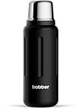BOBBER 34 oz Stainless Steel Travel Thermos for Hot Drinks – Dishwasher Safe Metal Water Bottle with Cup Lid – Keeps Hot for 48 Hours – BPA-Free, Vacuum Insulated (Black Coffee)
