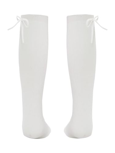 JEATHA Toddler Baby Girls Knee High Socks Cotton Cable Knit Tube Long Socks Stretchy Bowknot Warm Stockings2