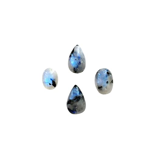 Gempires Rainbow Moonstone with Black Tourmaline Mix Cabochon Gemstone, Moonstone Cabochon, Loose Cabochon Gemstone Supply, 50 Carat Lot