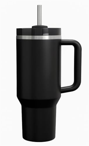 Image of SKDBPM Personalized Stainless Steel Tumbler with Handle, 1200ml Capacity, Black Insulated Travel Mug with Straw, Custom Name Design (Black)